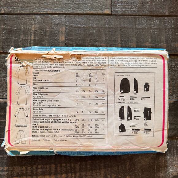 Vintage SIMPLICITY 9250 Girls Nightgown Pajamas & Robe PATTERN Size 5 UNCUT - Picture 3 of 3
